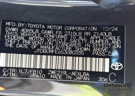 2025 Toyota Corolla Hybrid Le z USA, uszkodzony, nr VIN JTDBCMFE6S3080335